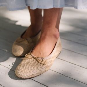 Mansur Gavriel Dream Ballerina Flats in Natural Raffia
